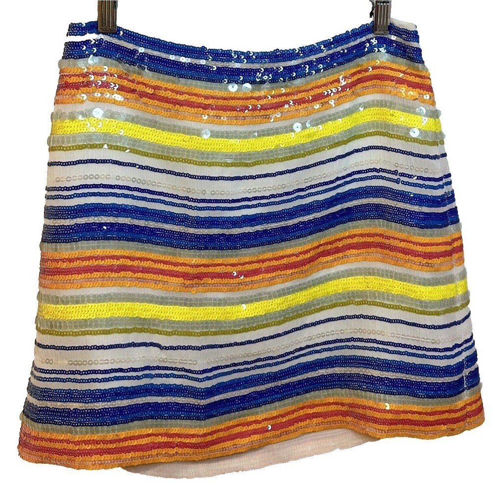 Vineyard Vines Skirt Women's 0 Silk Lined Multicolor Striped Sequin Short Length